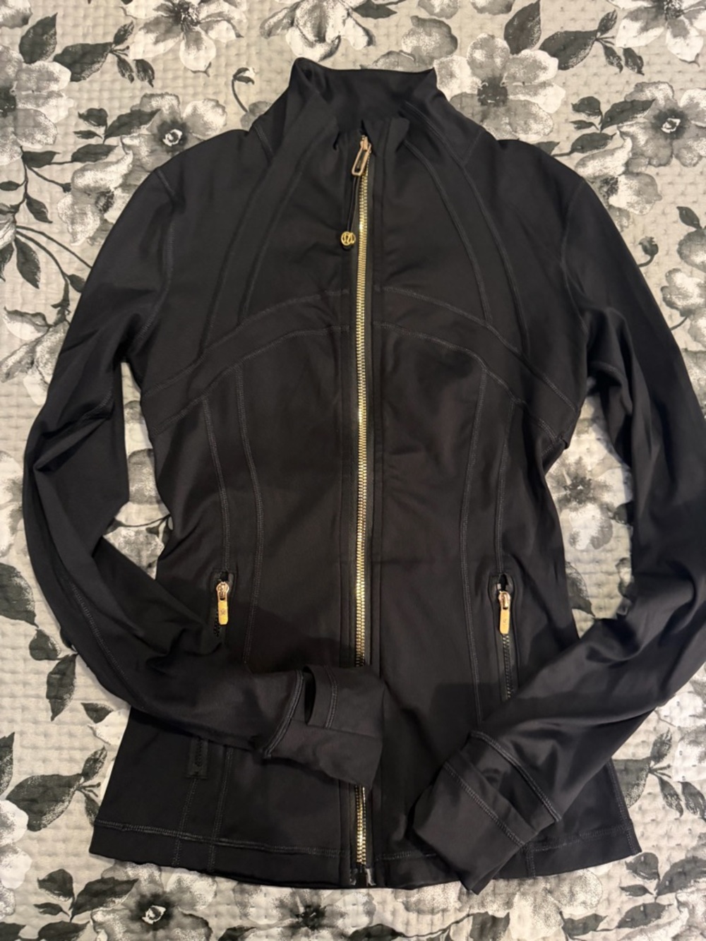 Women's Black Zip-Up Performance Jacket with Gold Hardware